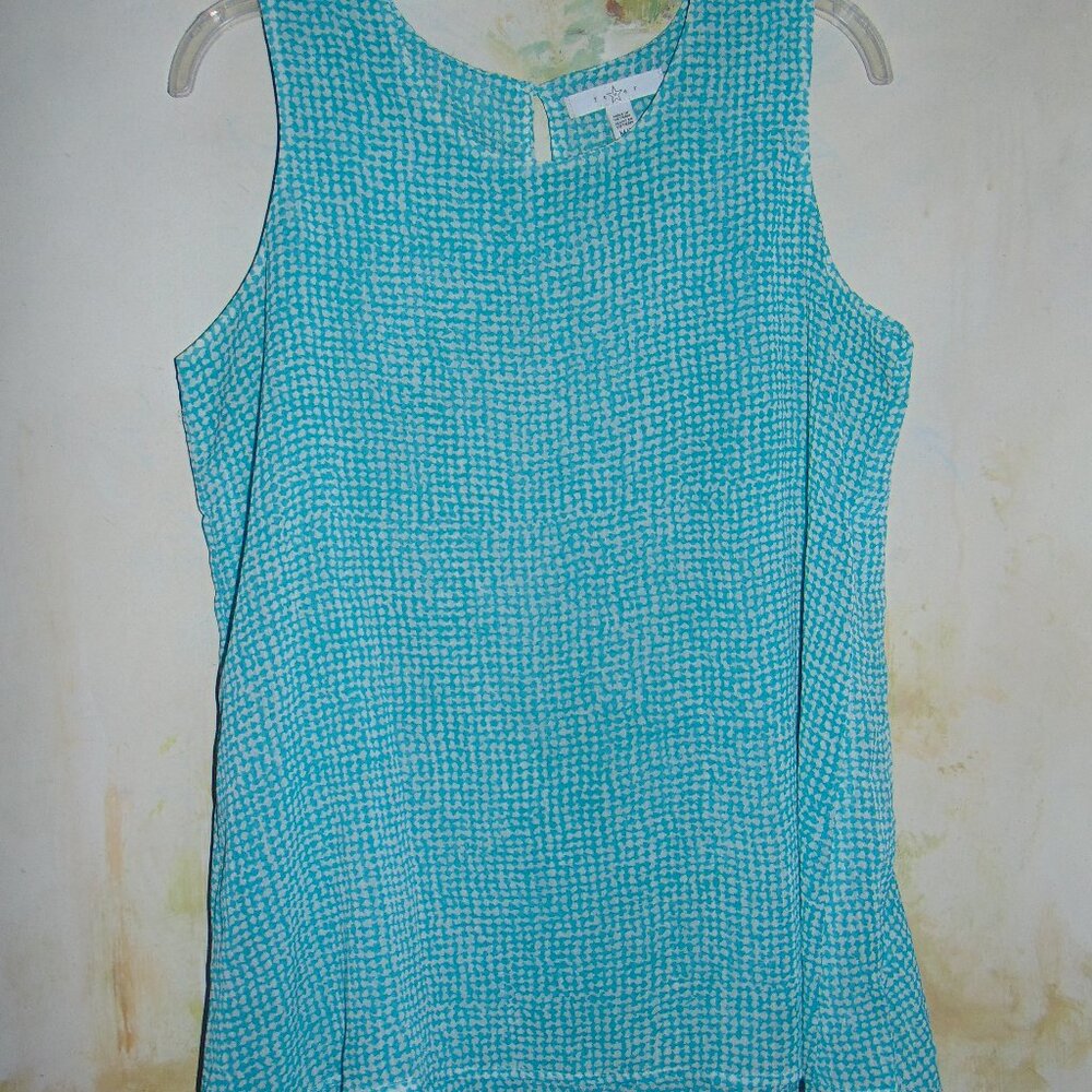 FEVER Sleeveless Layered Blouse Tiered Blue White Lightweight Womens Drapey M